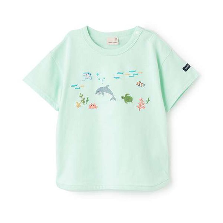 Sea Creature Embroidery Short Sleeve T-Shirt,Emerald green, medium image number 0