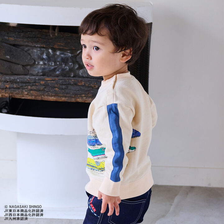 Side-Stripe Sleeve Sweatshirt with Train Design,Ivory, medium image number 6