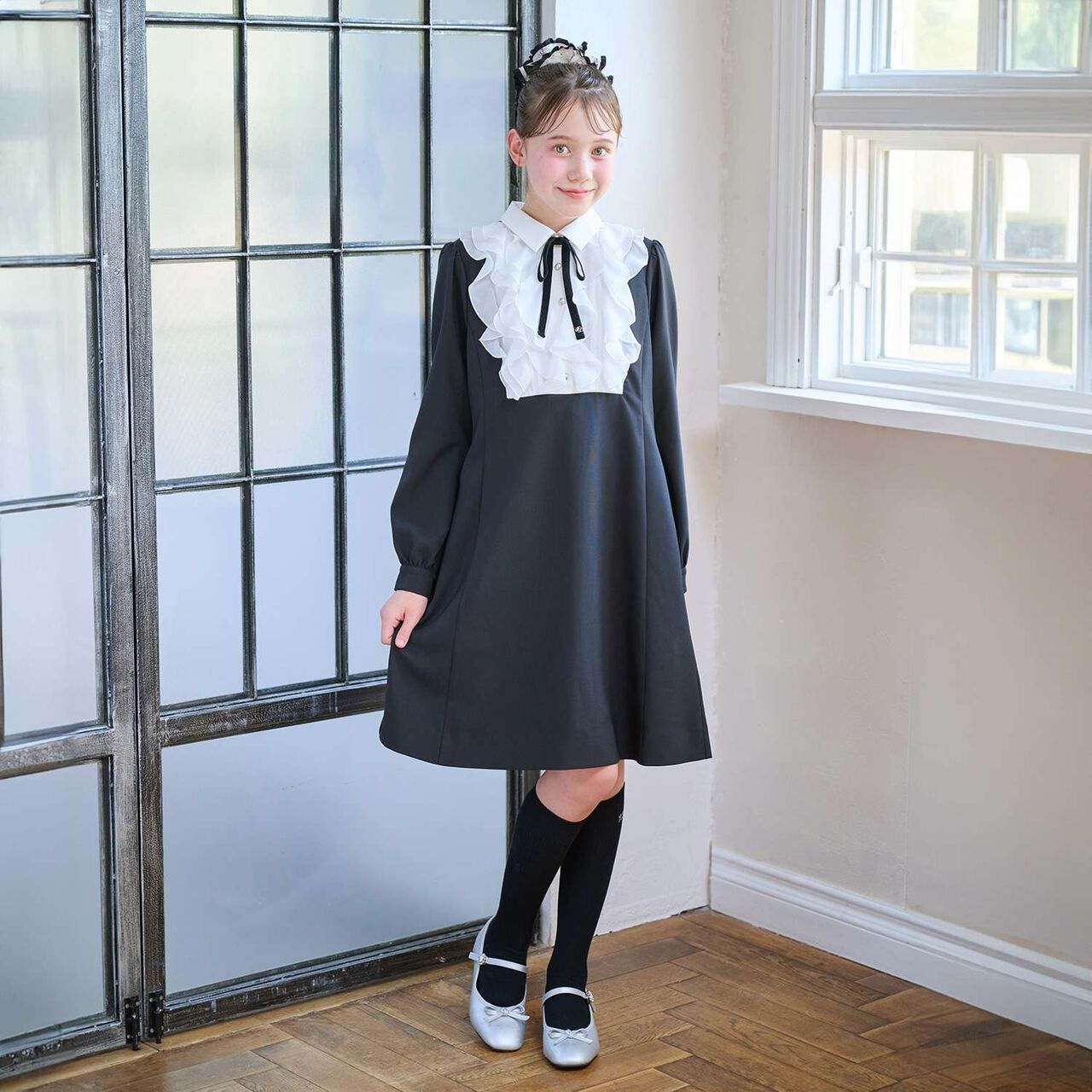 Frill Yoke One-Piece Dress♪,Gray, large image number 14