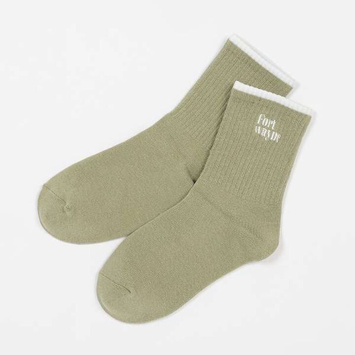 Embroidered Ribbed Crew Socks,Off white, medium image number 7