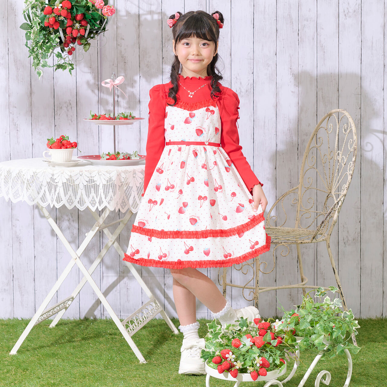 Strawberry Cherry Polka Dot Camisole Dress,Off white, large image number 0