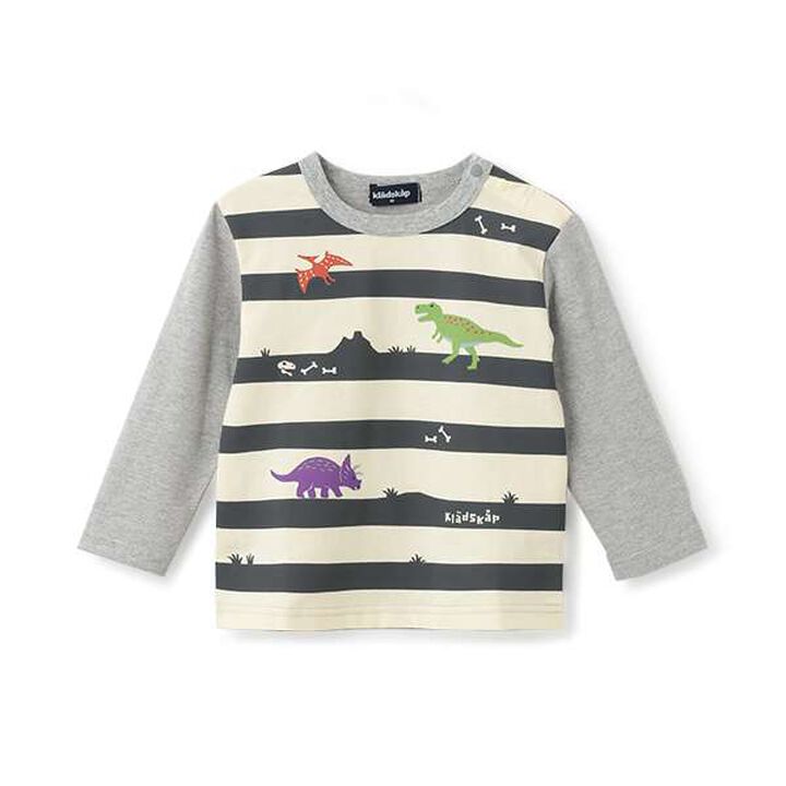 Dinosaur Stripe Pattern Long-Sleeve T-Shirt,Top gray, medium image number 0