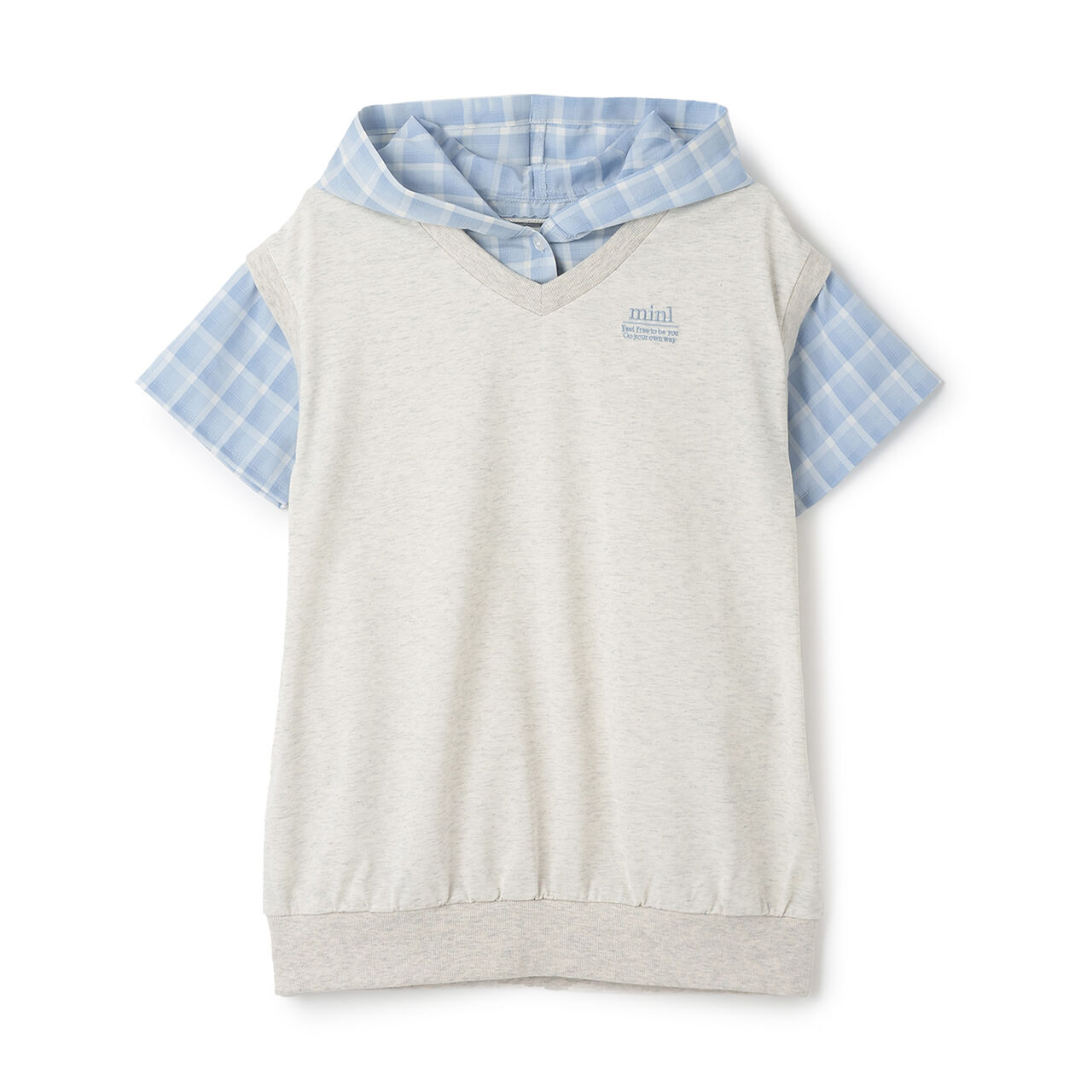 Layered Shirt Hoodie One-Piece Dress,Smoke white, large image number 7