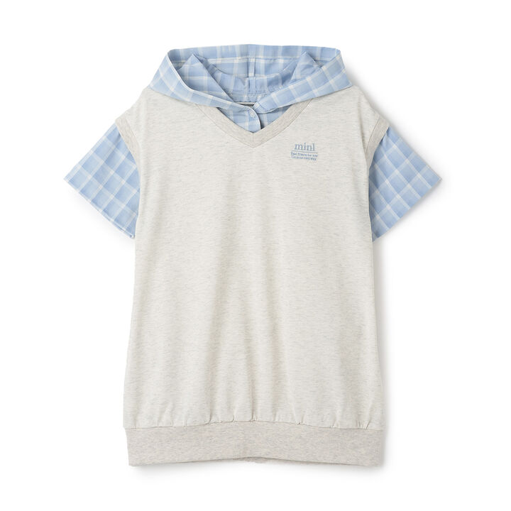 Layered Shirt Hoodie One-Piece Dress,Smoke white, medium image number 7