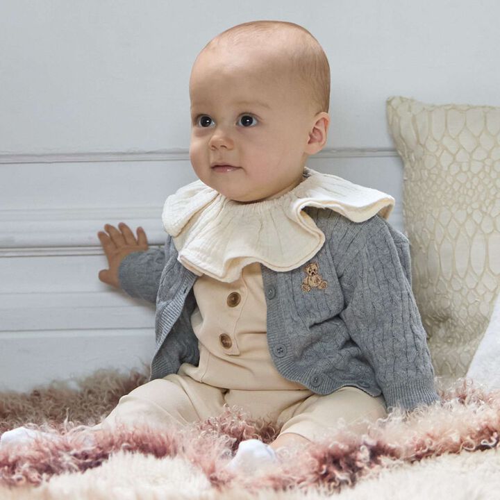 Bear Embroidery Cardigan,Light gray, medium image number 1