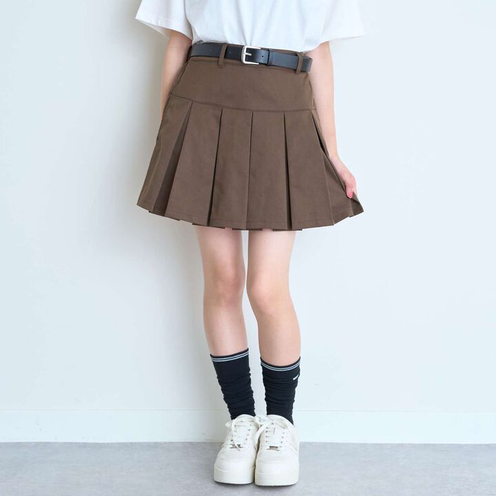[Easy Care] Pleated Skirt with Belt,Black, medium image number 4