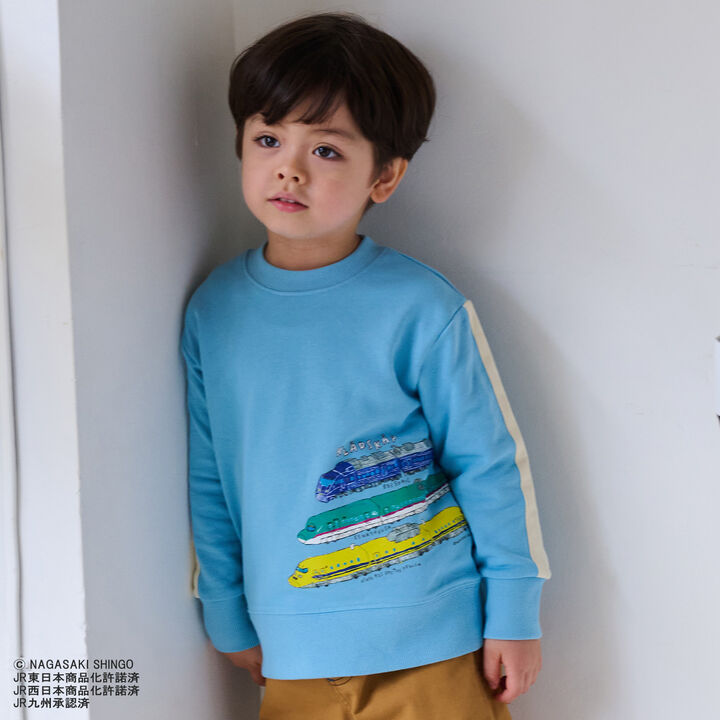Side-Stripe Sleeve Sweatshirt with Train Design,Ivory, medium image number 3