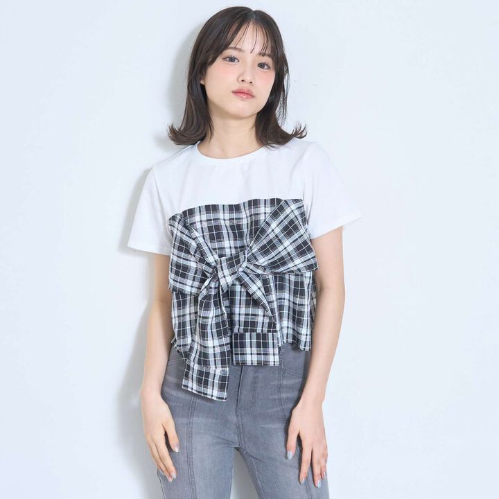 Summer Bear Sleeve Check Docking Short-Sleeve T-Shirt,, medium