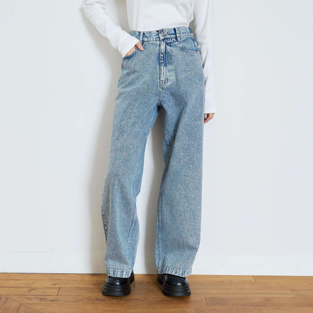Stylish Stone Denim Pants,Blue, large image number 9
