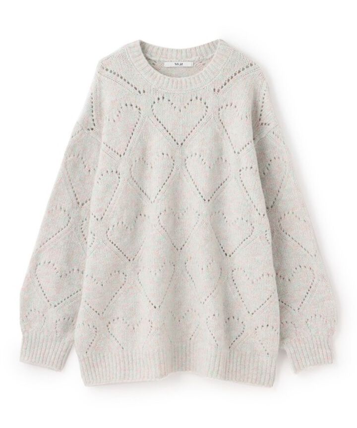 Heart Knit Mix Loose Knitwear [Korean Fashion],Red, medium image number 4