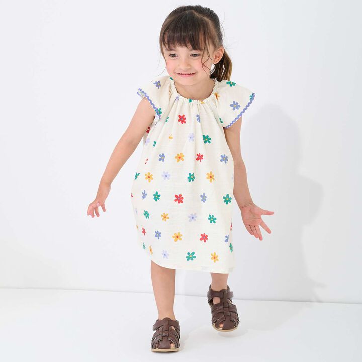 [Link] Cotton Rayon All-Over Pattern Short-Sleeve One-Piece Dress,Black, medium image number 4