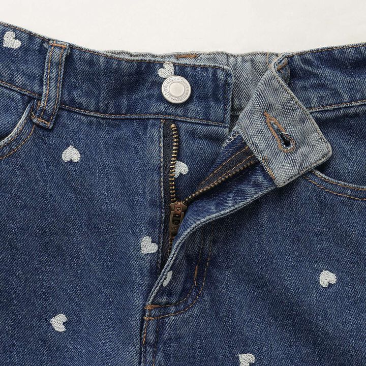 [Soft Denim] Heart Embroidered All-Over Pattern Barrel-Leg Pants for Girls [Kids],Blue, medium image number 14