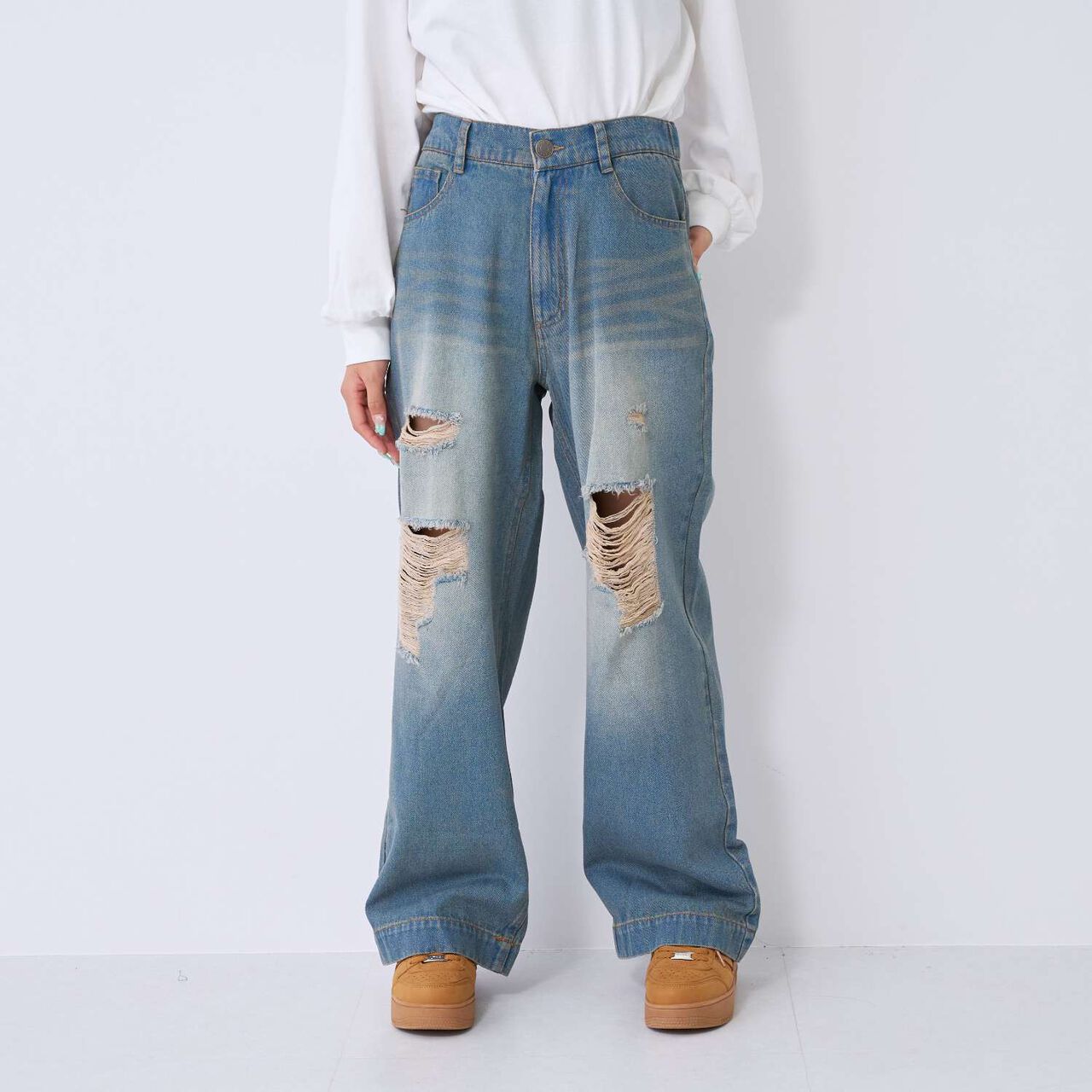 [LTXC] Distressed Denim Wide Pants,Sax blue, large image number 9