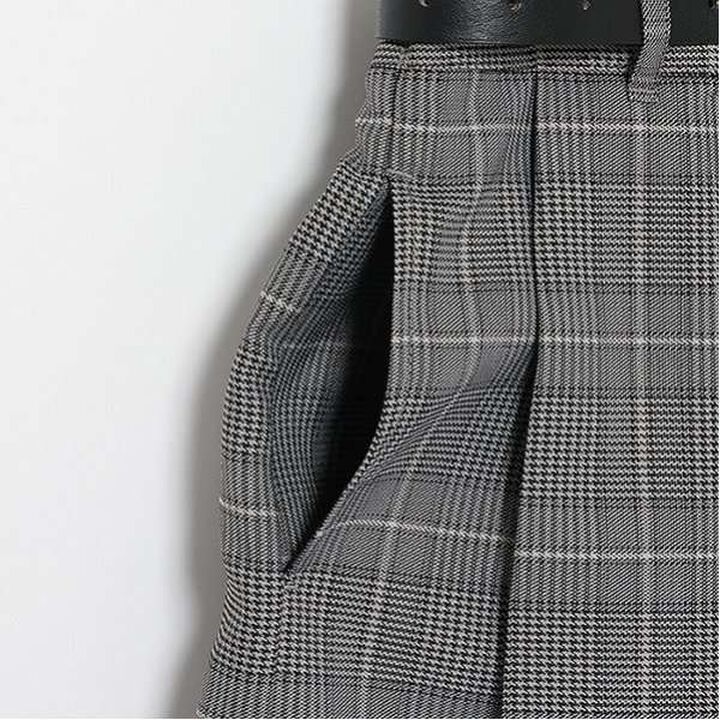 Belted Check Pleated Skirt-Pants,Brown, medium image number 17