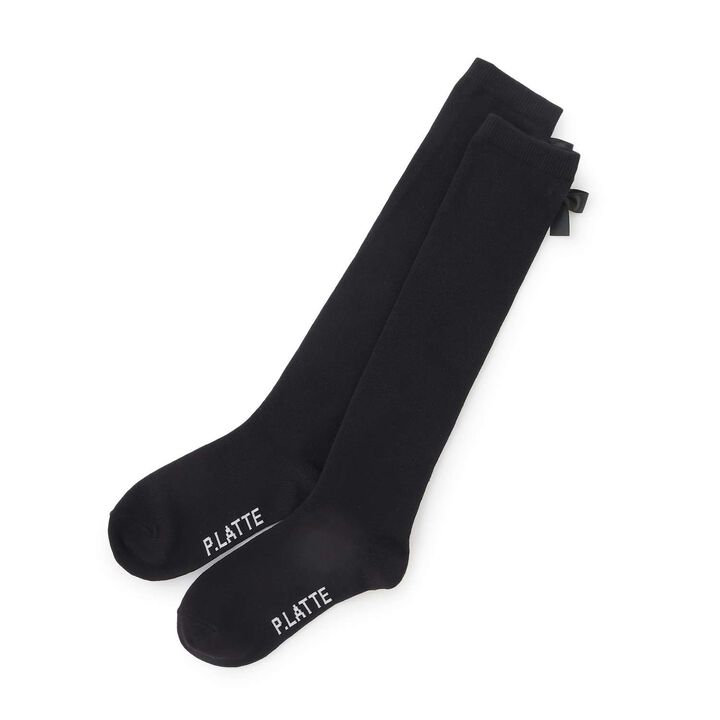 Back Ribbon Knee-High Socks,Black, medium image number 0