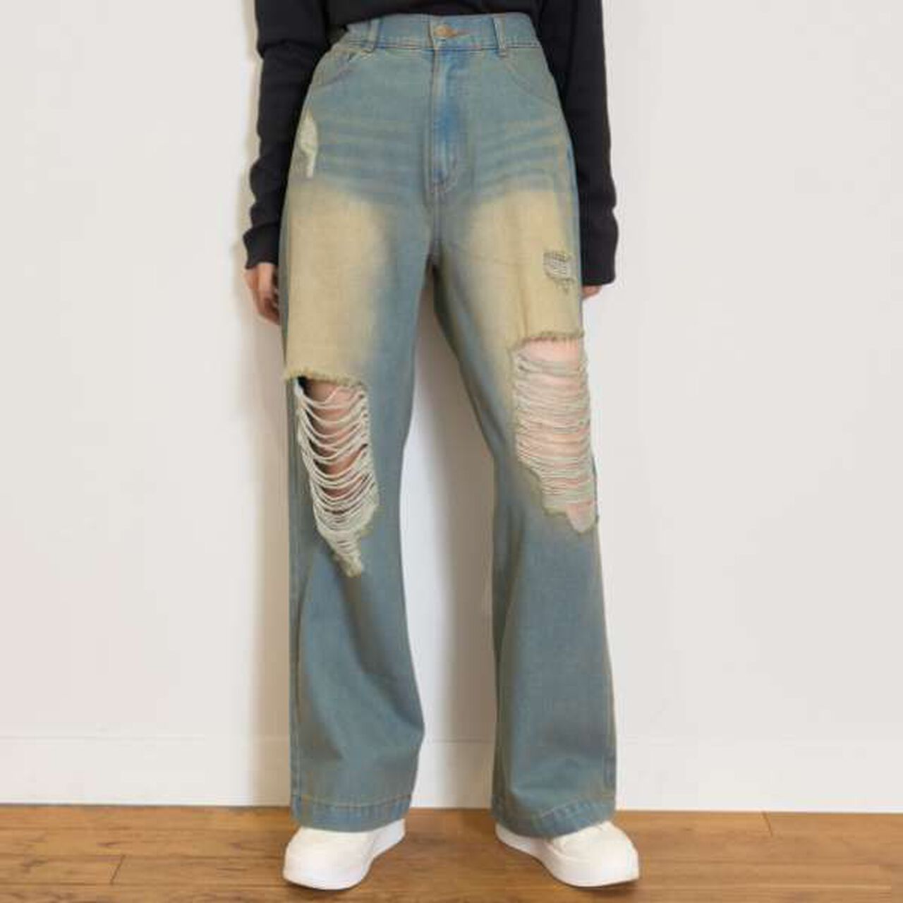 [LTXC] Distressed Wide Pants,Blue, large image number 0