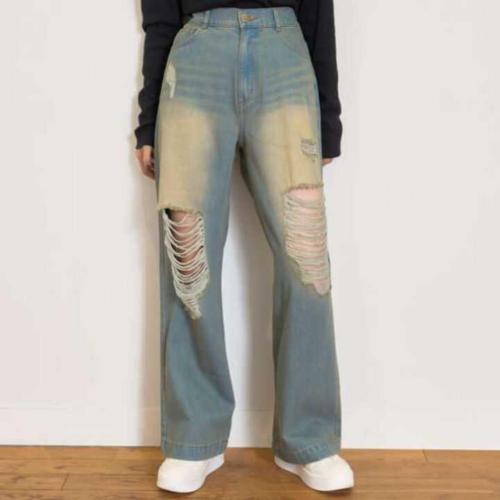 [LTXC] Distressed Wide Pants,Blue, medium image number 0