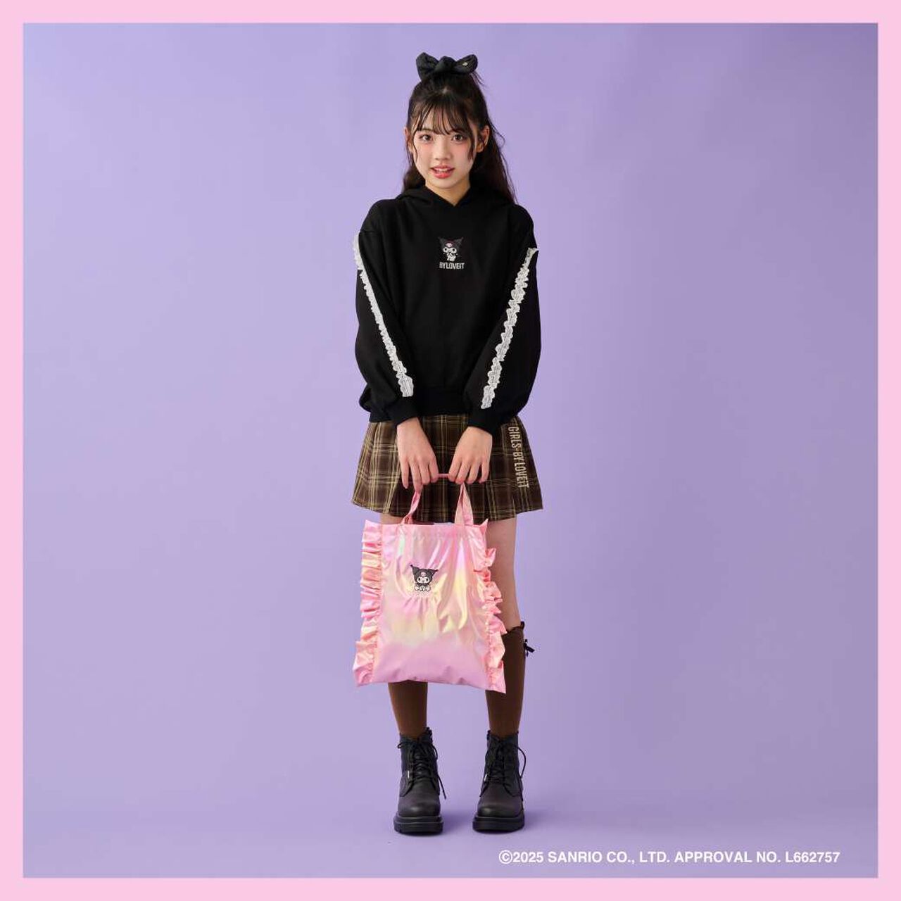 Kuromi Fleece Hoodie,Medium gray, large image number 3