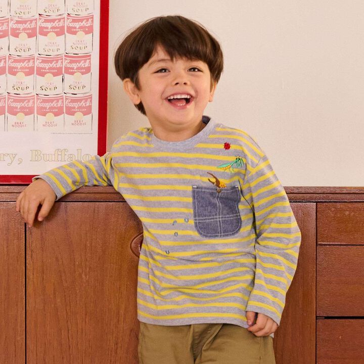 Insect Stripe Pattern Long-Sleeve T-Shirt with Pocket,, medium
