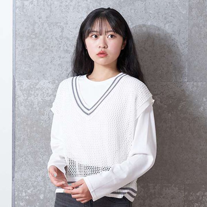 Mesh Knit Vest with Inner Lining,Black, medium image number 20