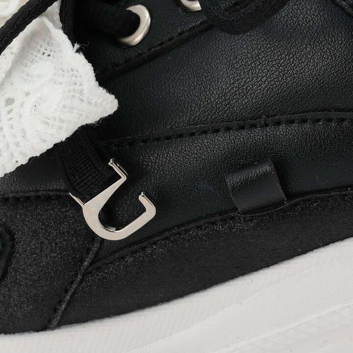 Pearl Lace Ribbon Dad Sneakers,Black, medium image number 29