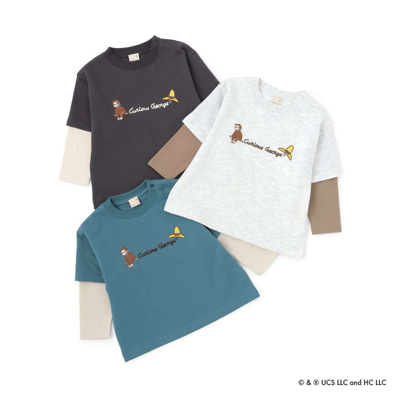 Curious George Layered Long-Sleeve Sweatshirt,Charcoal gray, large image number 15