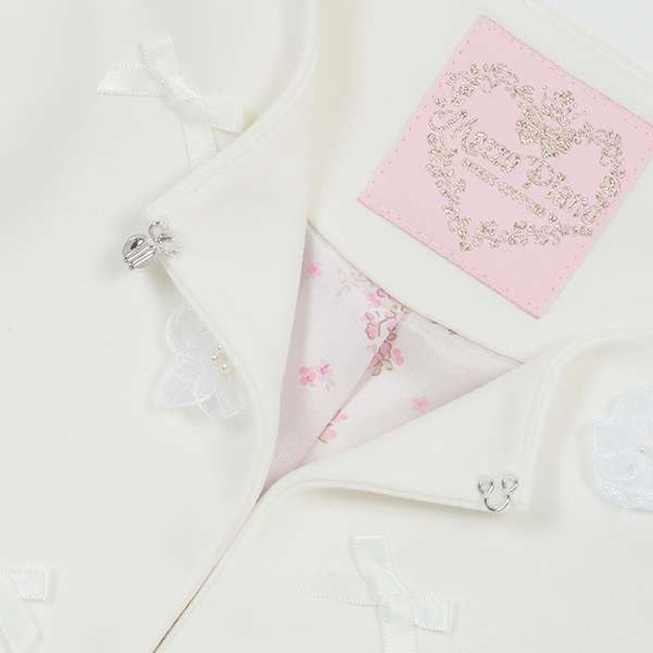 Flower Motif Scallop Trim Jacket,White, large image number 5