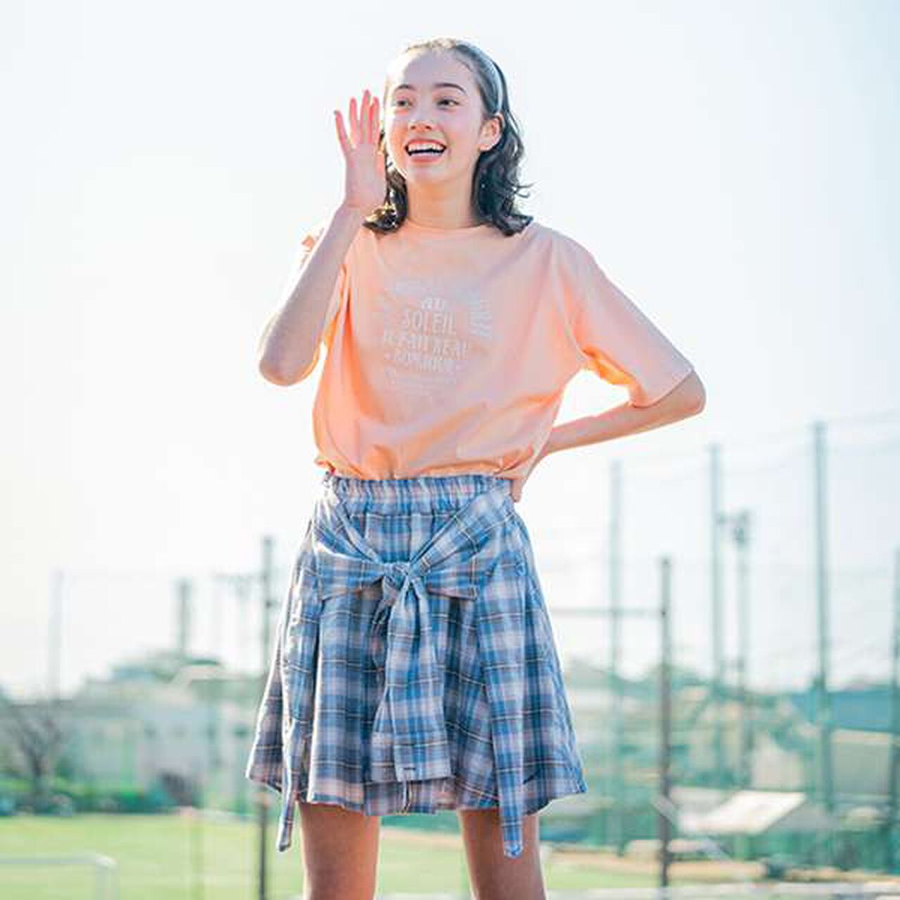 Shirt-Wrapped Checkered Culottes,Brown, large image number 13