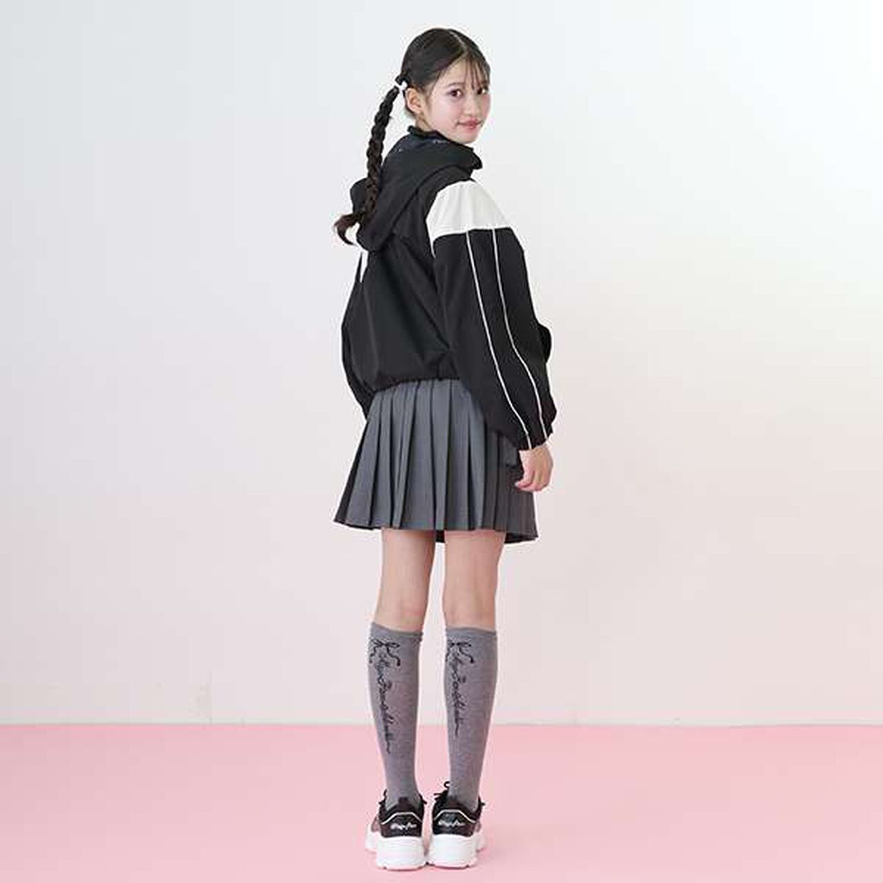 Lace-Up Ribbon Double Layer Pleated Skirt-Pants,Gray, large image number 19