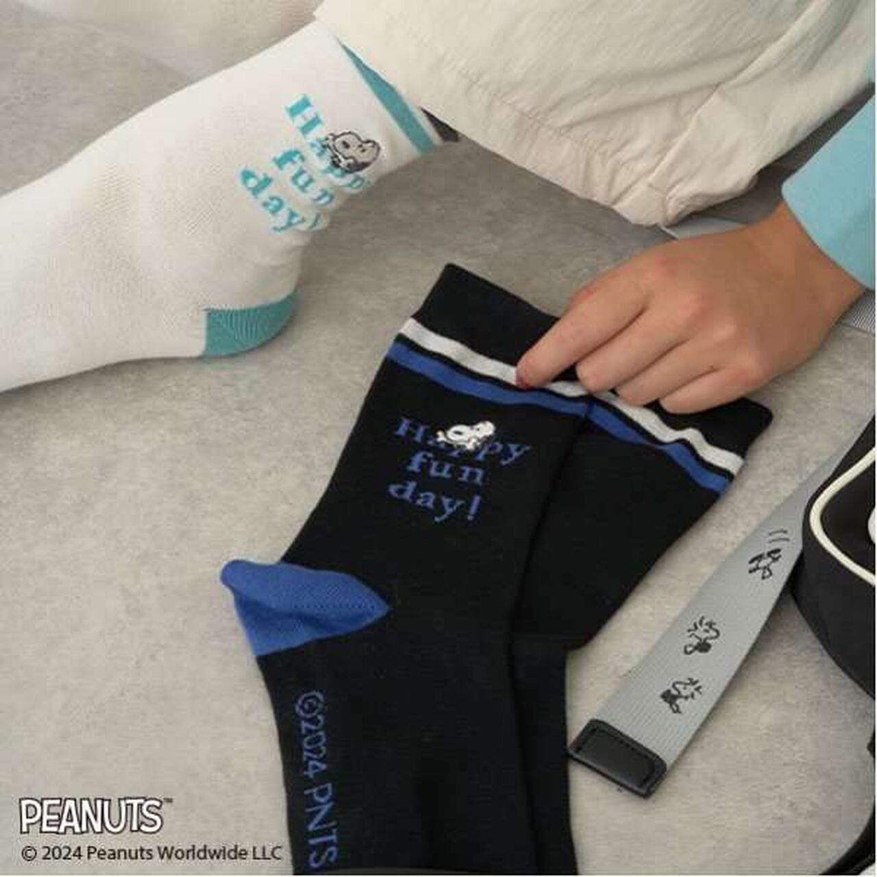 [Made in Japan] [PEANUTS] Striped Crew Socks,Off white, large image number 7