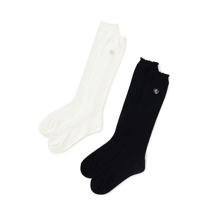 Lace Knit Knee-High Socks,Off white, medium image number 4