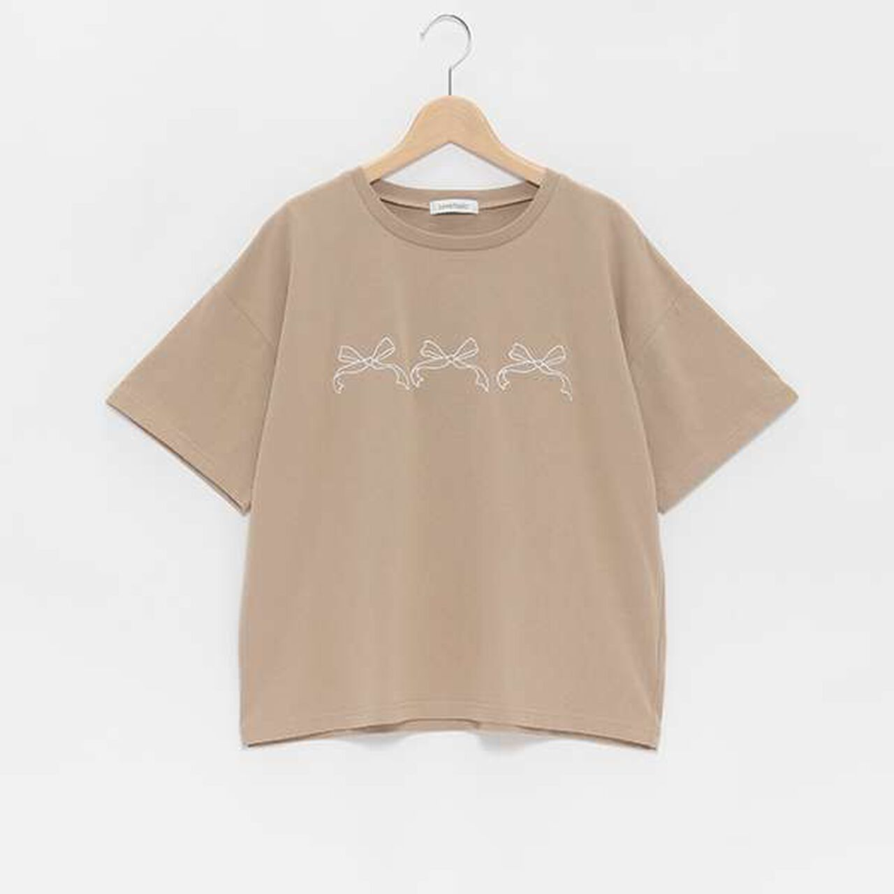 Ribbon Embroidered Half T-Shirt,Mocha tea, large image number 8
