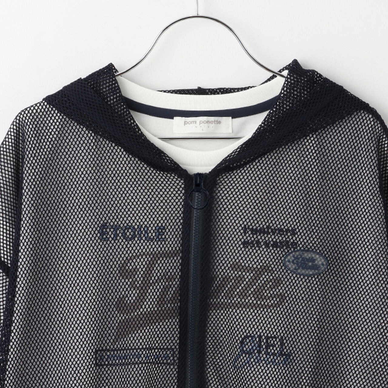 Mesh Short-Sleeve Logo Parka T-Shirt Set,Off white, large image number 11