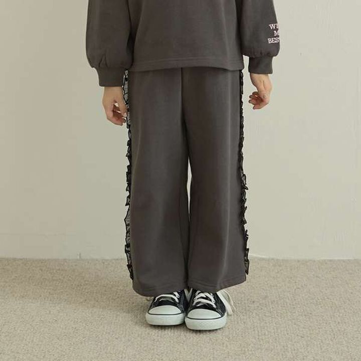 Pilling-Resistant Side Frill Wide Sweatpants,Charcoal gray, medium image number 0