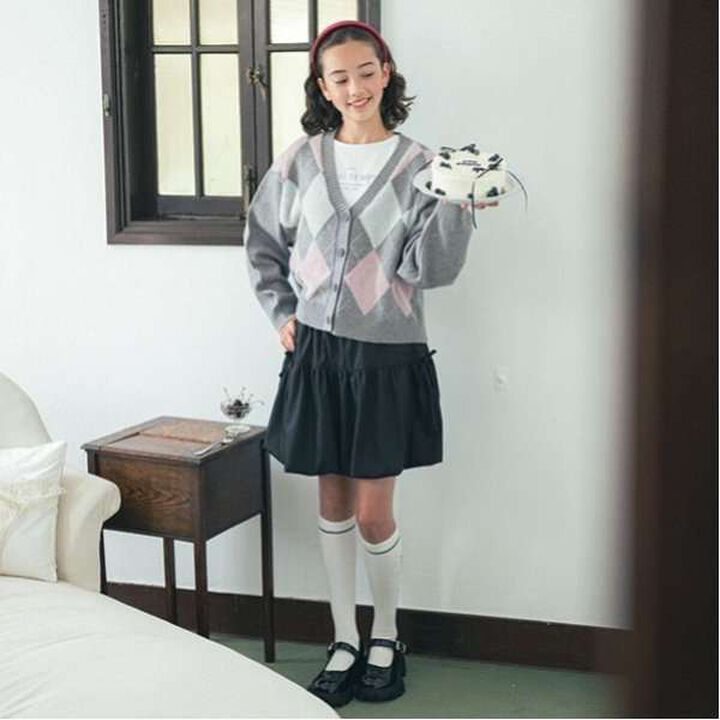 Argyle Shaggy Cardigan T-Shirt Set,Gray, medium image number 8