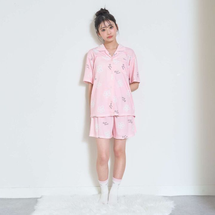 [Room Wear/Pajamas] Short-Sleeve All-Over Pattern Shirt & Shorts Set,Red, medium image number 1