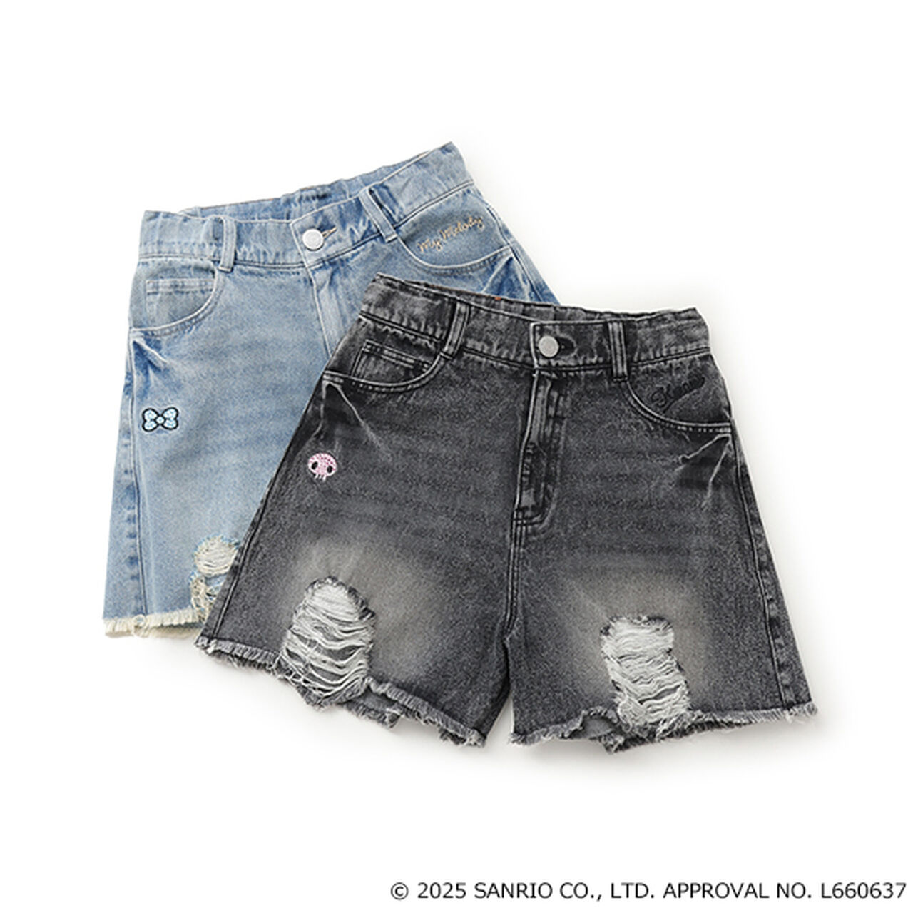 [My Melody & Kuromi] Distressed Shorts,Gray, large image number 18