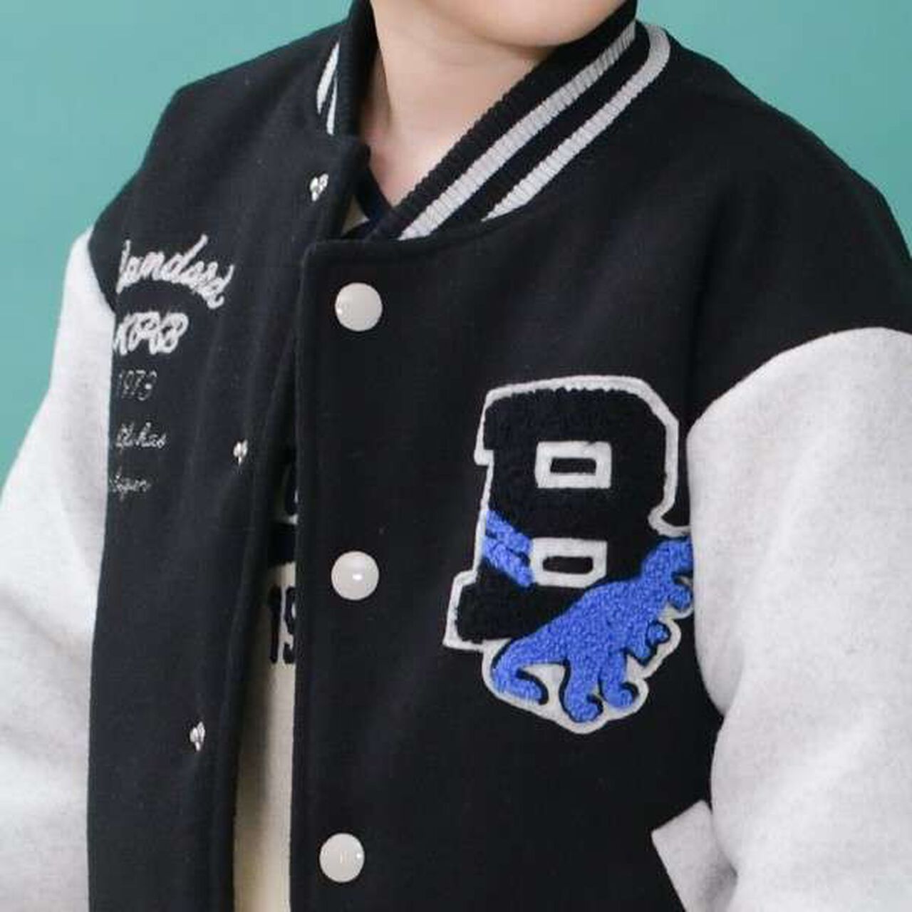 KP Boy Dinosaur Patch Stadium Jacket (90 to 130),Black, large image number 12