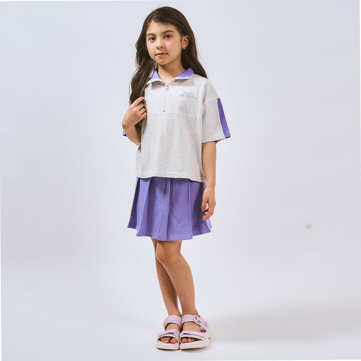 [100% Cotton] Half Zip Skirt-Shorts Outfit Set,Charcoal gray, medium image number 3