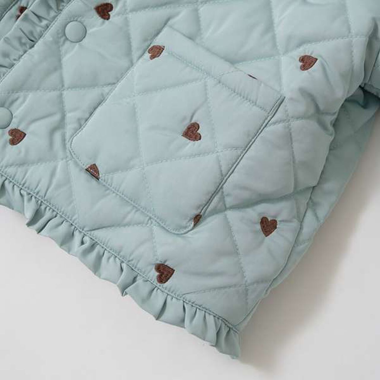 Collarless Heart Embroidered Blouson,Ivory, large image number 16