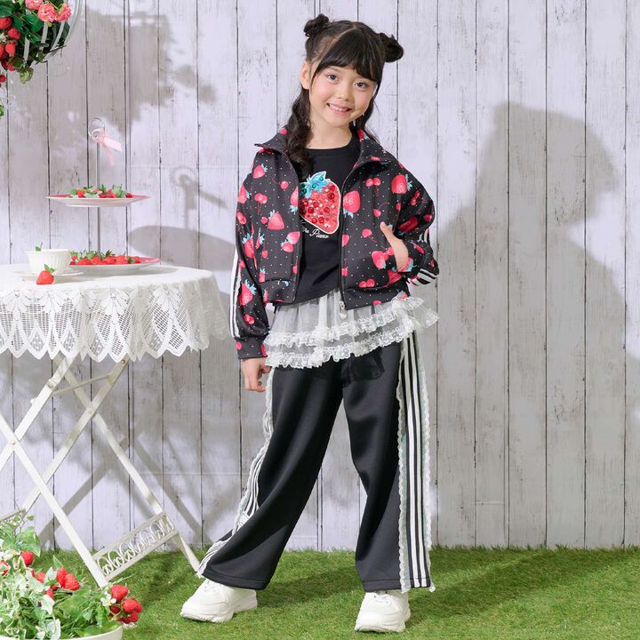 Strawberry Cherry Pattern Lace Sleeve Jersey,Black, medium image number 12