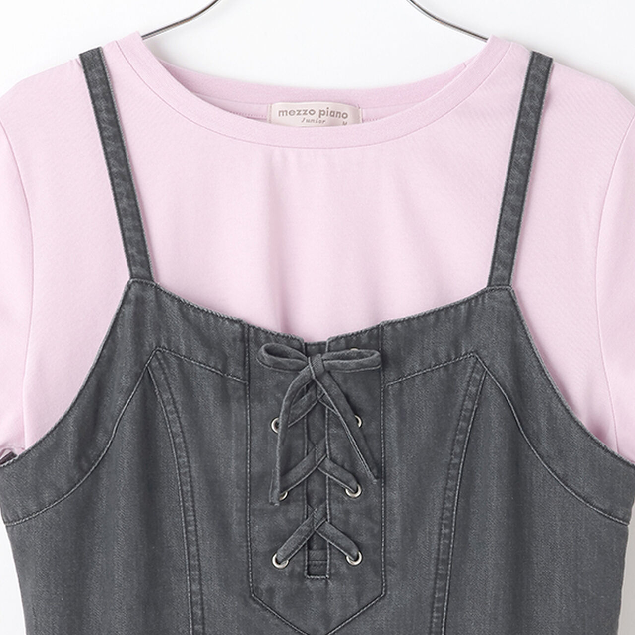 [Cool Touch] Side Slit Lace-Up Jumper Skirt Set,Blue, large image number 12