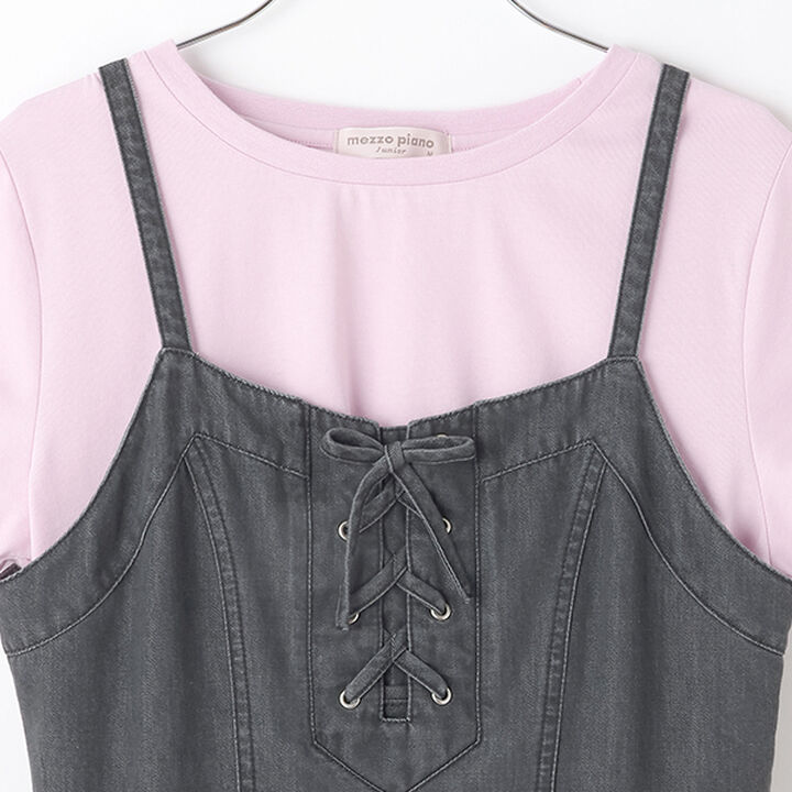 [Cool Touch] Side Slit Lace-Up Jumper Skirt Set,Blue, medium image number 12