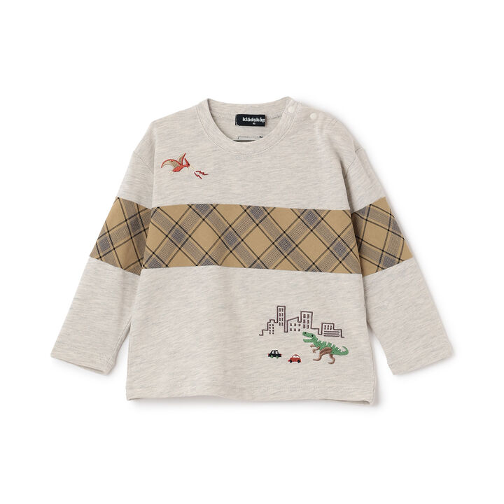 Dinosaur and City Checkered Long-Sleeve T-Shirt,Smoke white, medium image number 11