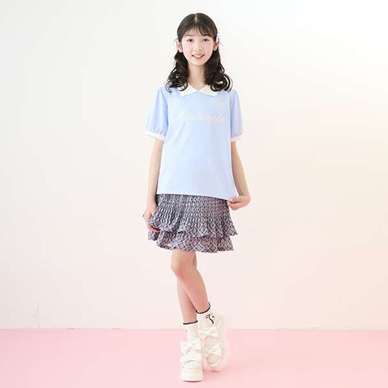 Sheer Check Random Pleated Skirt-Pants,Light gray, large image number 10