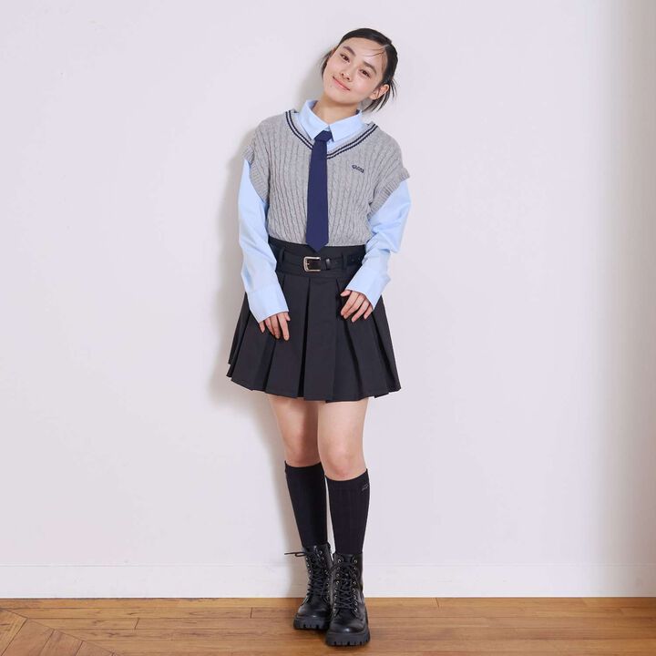 [Easy Care] Pleated Skirt with Belt,Gray, medium image number 2