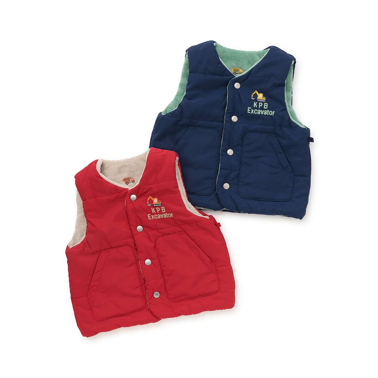 [Reversible] Taffeta &times; Boa Vest,Navy, large image number 14