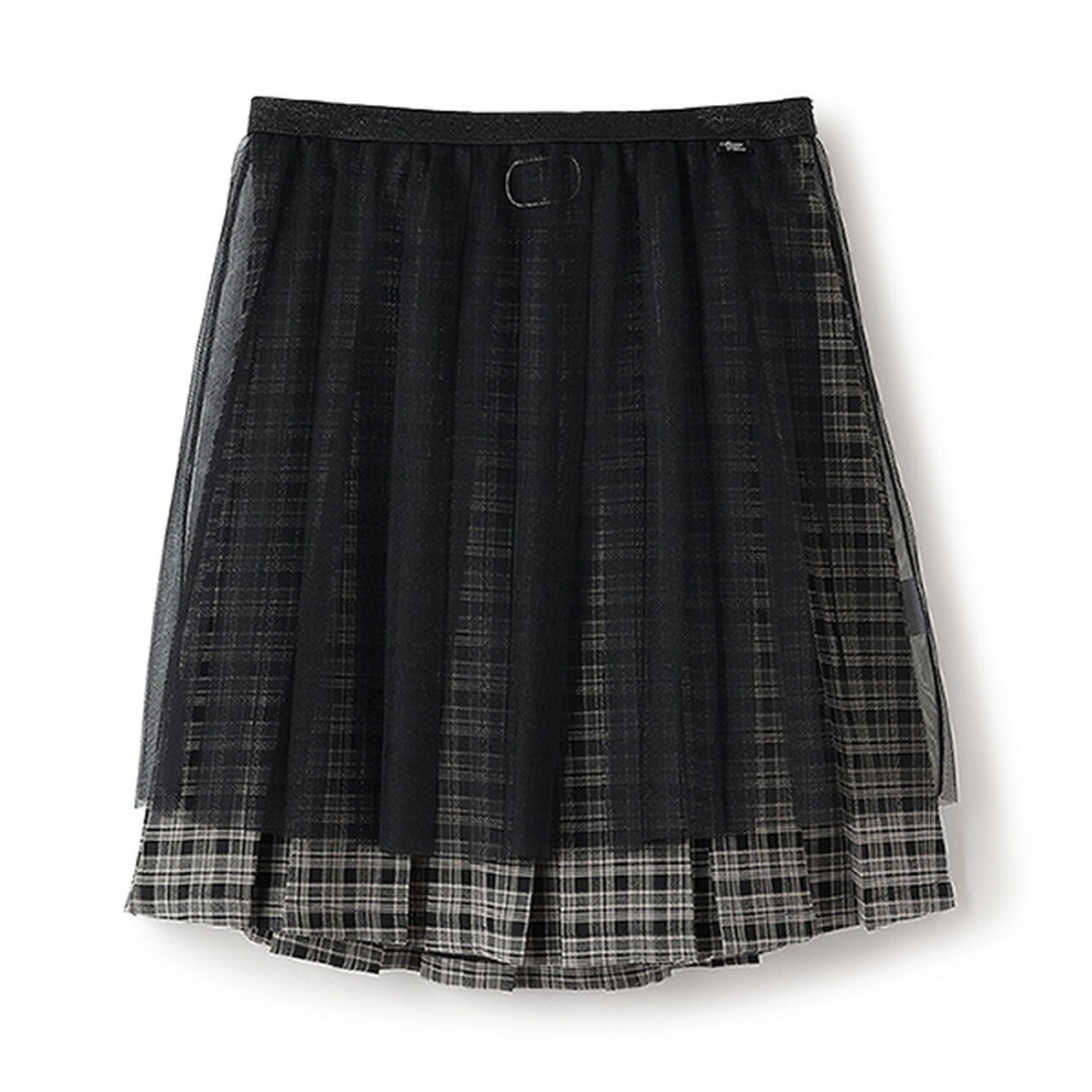 Checkered Box Pleated Skirt-Pants & Tulle Skirt Set,Black, large image number 8
