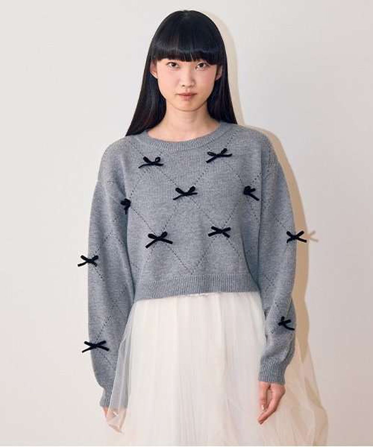 Ribbon Motif Diamond Knitwear,Black, large image number 13