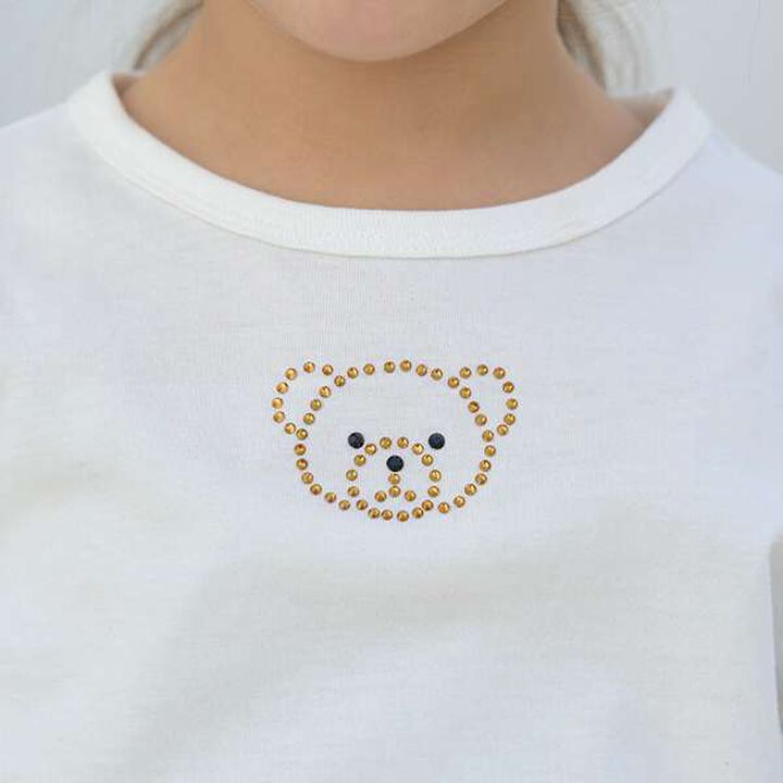 Soft Cotton Assorted Line Stone Motif Puff A-Line T-Shirt,Cream, medium image number 17